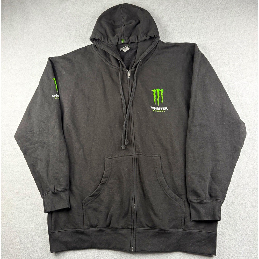 Monster Energy Unleash the Beast Full Zip Hoodie Fleece Logo Black Green XXL